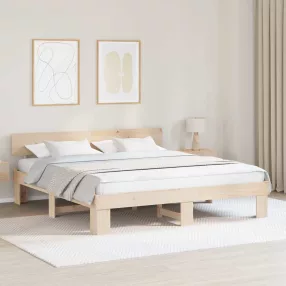 Ágykeret fejtámlával Barna 200 x 200 cm Tömör fenyőfa