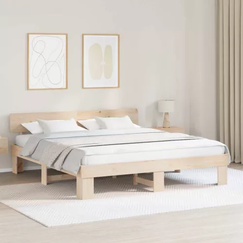 Ágykeret fejtámlával Barna 200 x 200 cm Tömör fenyőfa