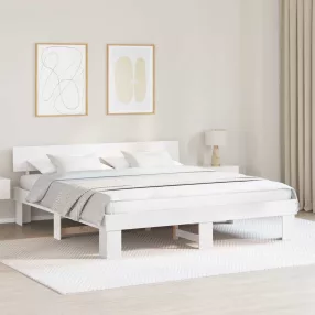 Ágykeret fejtámlával Fehér 200 x 200 cm Tömör fenyőfa