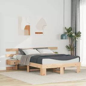   Ágykeret Barna 135 x 190 cm Tömör fenyőfa és Tömör fenyőfa