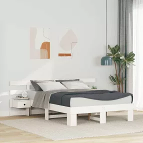   Ágykeret Fehér 135 x 190 cm Tömör fenyőfa és Tömör fenyőfa