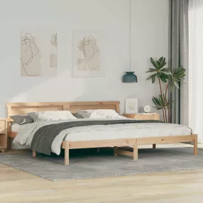   Ágykeret LED -es lámpákkal Barna 200 x 200 cm Tömör fenyőfa