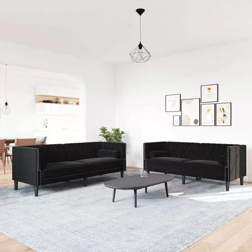Nappali Kanapé 2 db Fekete Bársony
