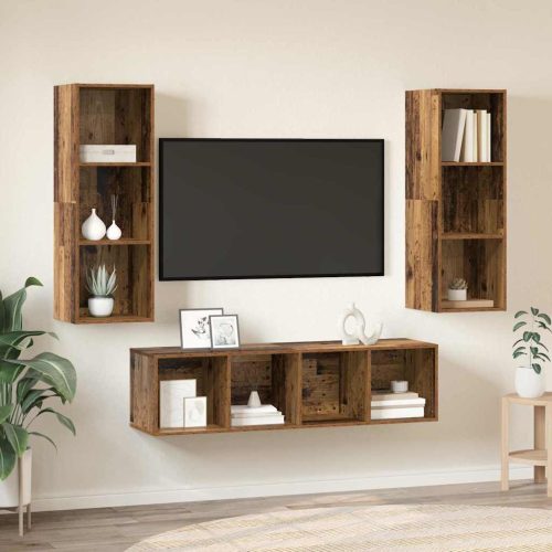TV Szekrény Szett 3 pcs Régi fa 37 x 37 x 142.5 cm Faanyag