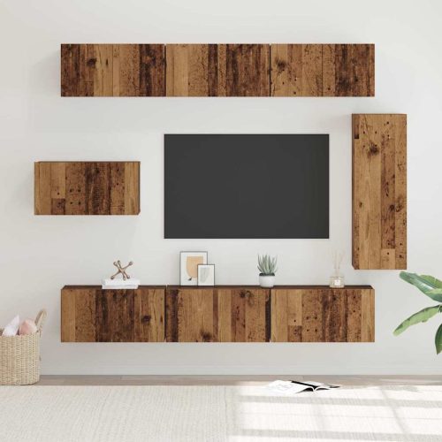 TV szekrény garnitúra 8 pcs Régi fa 30.5 x 30 x 90 cm Faanyag