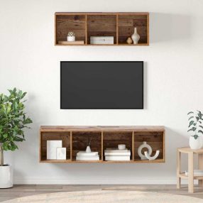 TV Szekrény Szett 2 pcs Régi fa 37 x 37 x 142.5 cm Faanyag