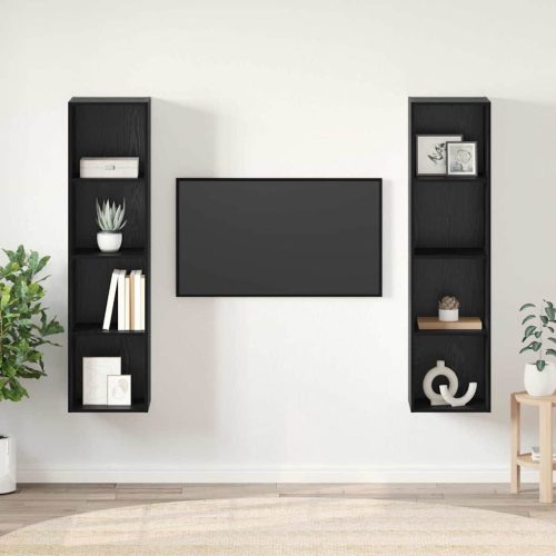 TV szekrény 2 pcs Fekete 37 x 37 x 142.5 cm Faanyag