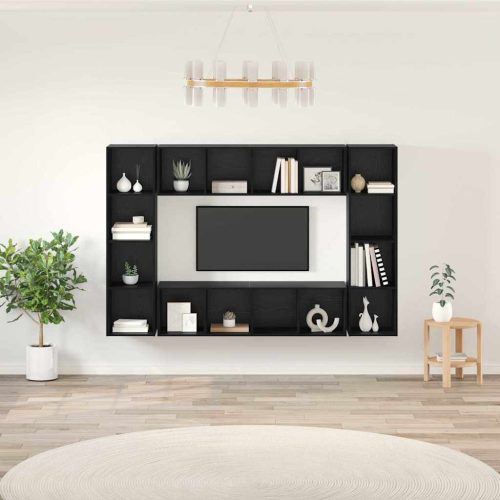 TV szekrény 4 pcs Fekete 37 x 37 x 142.5 cm Faanyag