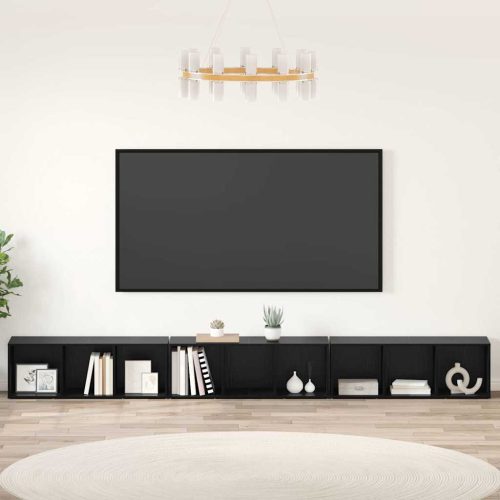 TV szekrény 3 pcs Musta tammi 37 x 35 x 107.5 cm Műanyag Fa