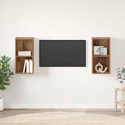 Fali TV Szekrény 2 pcs Régi fa 37 x 37 x 72 cm Faanyag