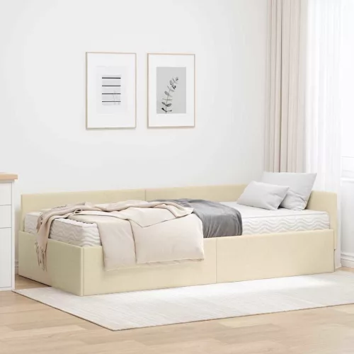 Sarok Ágykeret Matraccal Egyéb fejtámlával 2 pcs Krém szövet