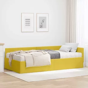   vidaXL Sarok Ágykeret Matraccal Egyéb fejtámlával 2 pcs Sárga Bársony