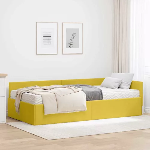 vidaXL Sarok Ágykeret Matraccal Egyéb fejtámlával 2 pcs Sárga Bársony
