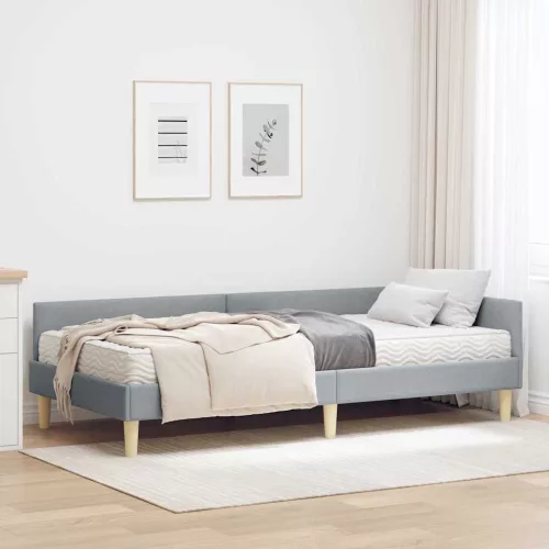 Sarok Ágykeret Matraccal matracmal 2 pcs Világosszürke szövet