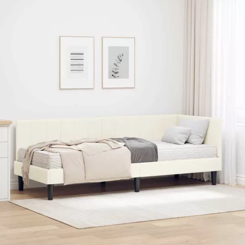 vidaXL Sarok Ágykeret Matraccal fejtámlával 2 pcs Krém Bársony