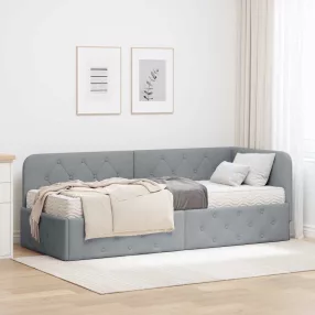   Sarokágy keret matracmal Világosszürke 80 x 200 cm szövet