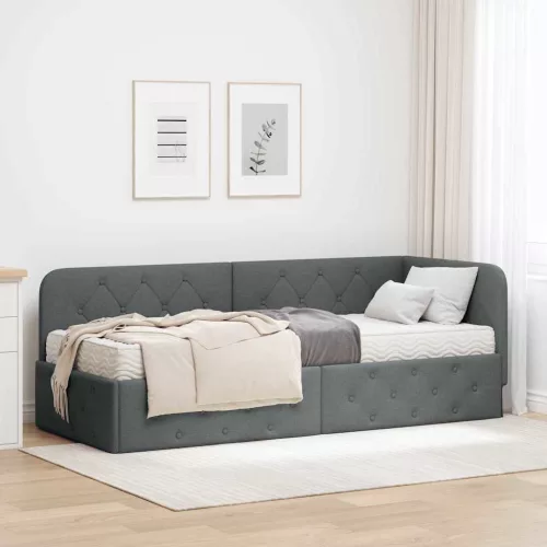 Sarokágy keret matracmal Sötétszürke 80 x 200 cm szövet