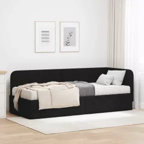   Sarokágy keret matracmal fejtámlával Fekete 80 x 200 cm szövet