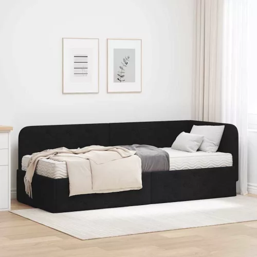 Sarokágy keret matracmal fejtámlával Fekete 80 x 200 cm szövet