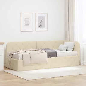  Sarokágy keret matracmal fejtámlával Krém 80 x 200 cm szövet