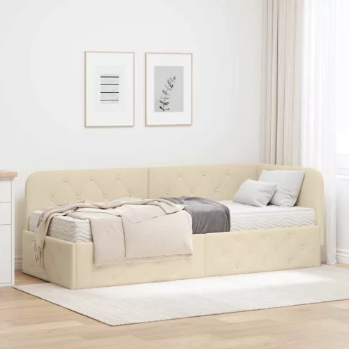 Sarokágy keret matracmal fejtámlával Krém 80 x 200 cm szövet