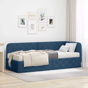   Sarokágy keret matracmal fejtámlával Kék 80 x 200 cm szövet