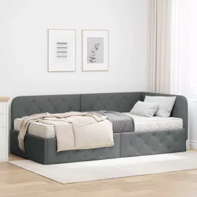 Sarokágy keret matracmal Sötétszürke 90 x 190 cm szövet