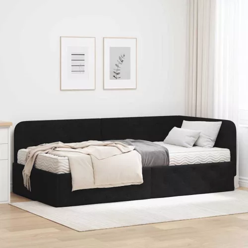 Sarokágy keret matracmal fejtámlával Fekete 90 x 190 cm szövet