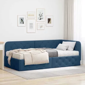   Sarokágy keret matracmal fejtámlával Kék 90 x 190 cm szövet