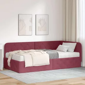   Sarokágy keret matracmal fejtámlával Bordó 90 x 200 cm szövet