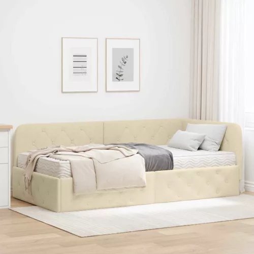 Sarokágy keret matracmal fejtámlával Krém 100 x 200 cm szövet
