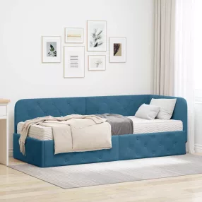   Sarokágy keret matracmal fejtámlával Kék 80 x 200 cm Bársony
