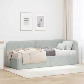   Sarokágy keret matracmal Világosszürke 80 x 200 cm Bársony