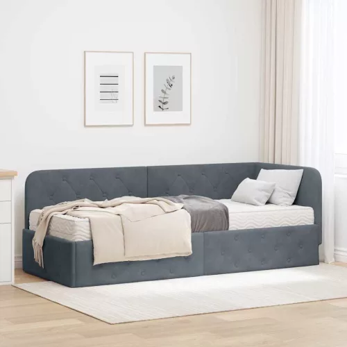 Sarokágy keret matracmal Sötétszürke 80 x 200 cm Bársony