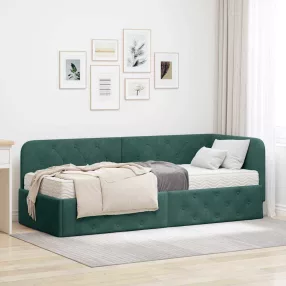 Sarokágy keret matracmal Sötétzöld 80 x 200 cm Bársony