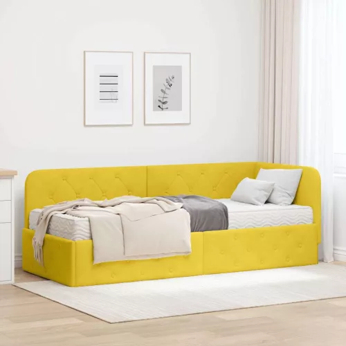Sarokágy keret matracmal fejtámlával Sárga 80 x 200 cm Bársony