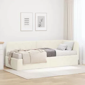   Sarokágy keret matracmal fejtámlával Krém 80 x 200 cm Bársony