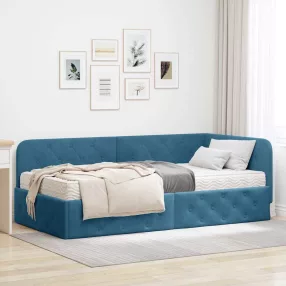  Sarokágy keret matracmal fejtámlával Kék 90 x 190 cm Bársony