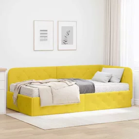   Sarokágy keret matracmal fejtámlával Sárga 90 x 190 cm Bársony