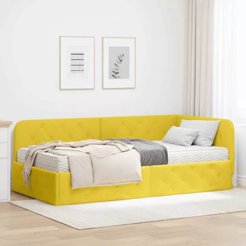Sarokágy keret matracmal fejtámlával Sárga 90 x 190 cm Bársony