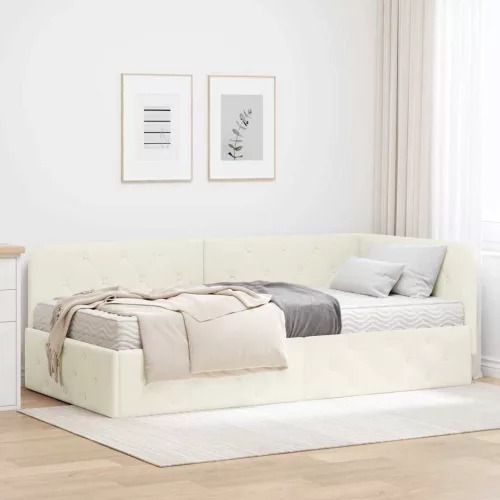 Sarokágy keret matracmal fejtámlával Krém 90 x 190 cm Bársony