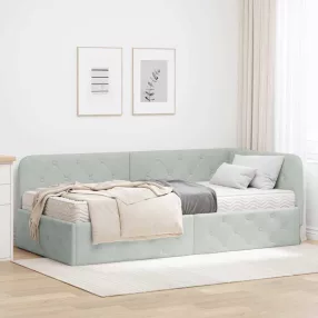   Sarokágy keret matracmal Világosszürke 90 x 200 cm Bársony