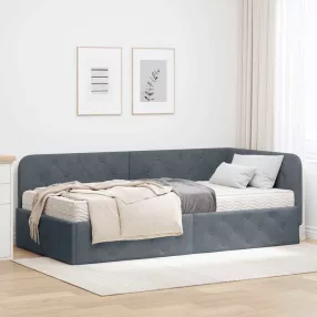  Sarokágy keret matracmal Sötétszürke 100 x 200 cm Bársony