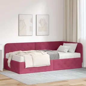   Sarokágy keret matracmal fejtámlával Bordó 100 x 200 cm Bársony