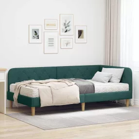 vidaXL Sarokágy keret Sötétzöld 90 x 200 cm szövet