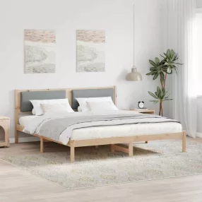   Ágykeret fejtámlával Világosszürke 200 x 200 cm Tömör fenyőfa