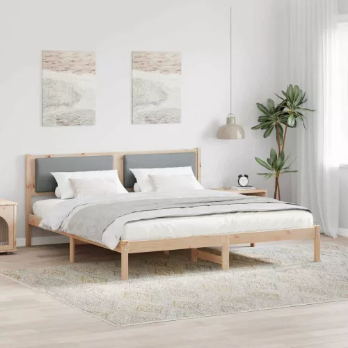 Ágykeret fejtámlával Világosszürke 200 x 200 cm Tömör fenyőfa