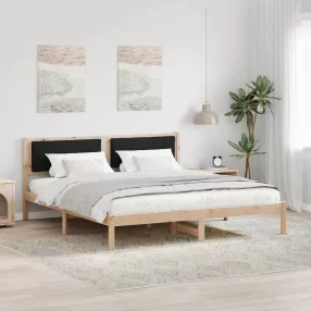 Ágykeret fejtámlával Fekete 200 x 200 cm Tömör fenyőfa