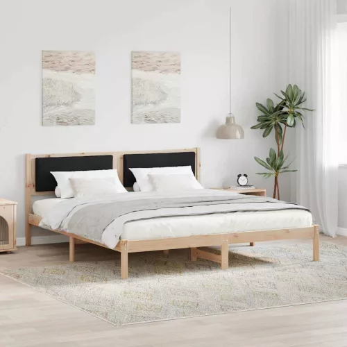 Ágykeret fejtámlával Fekete 200 x 200 cm Tömör fenyőfa