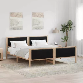 vidaXL Ágykeret fejtámlával Fekete 200 x 200 cm szövet